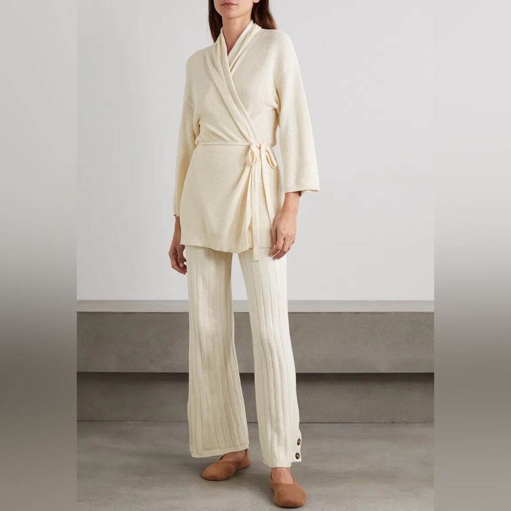 Skin Kamilah Wrap Cardigan Cream Knit Top Women’s Medium New With Tags Luxury - Picture 3 of 11